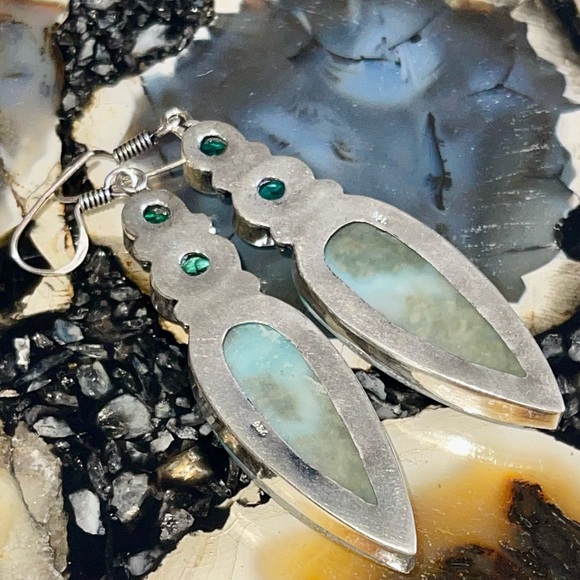 Beautiful Large Caribbean Larimar Earrings 2 7/8” - Picture 8 of 14